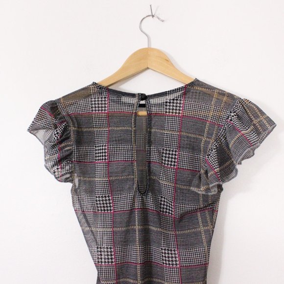 *Fashion Nova Plaid Ruffle Short Sleeve Sheer Bodysuit - Picture 8 of 8